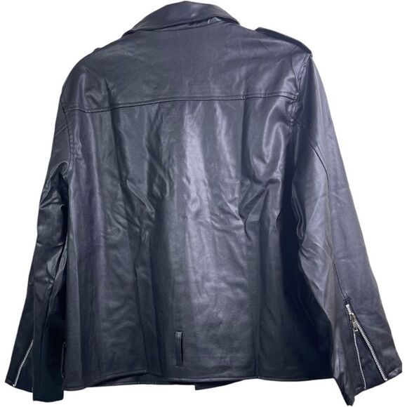 Black Soft Leather Biker Motorcycle Jacket - Picture 6 of 14